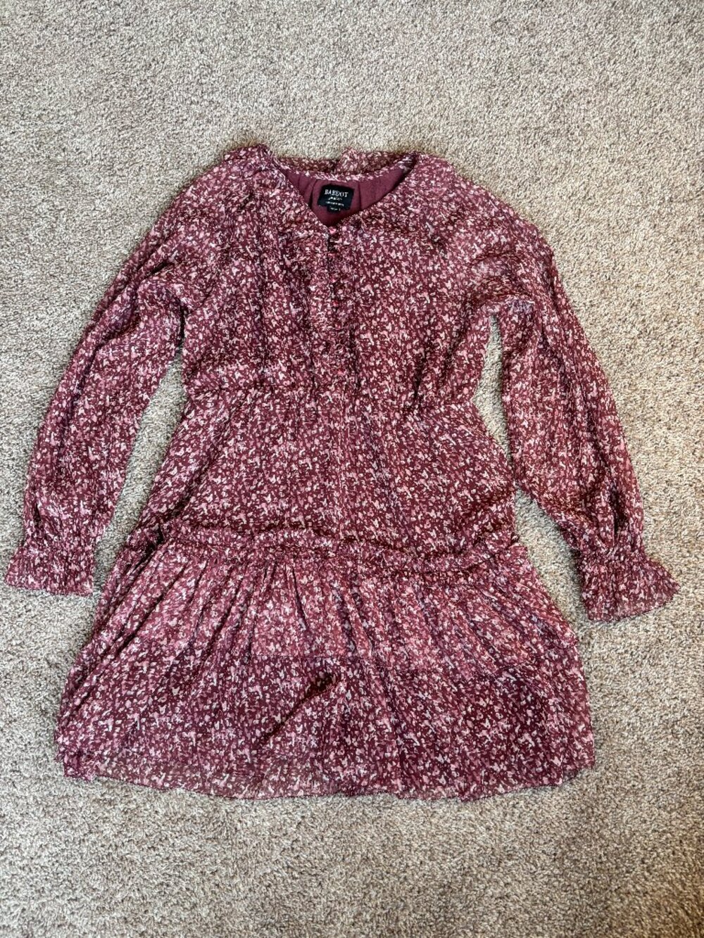 Bardot Junior Floral Long Sleeve Girls Dress Size 14 Georgette Frill-retail $125